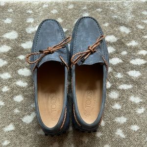 Tod’s suede loafers. Light blue / grey. Rope detail. Brand new - never worn!